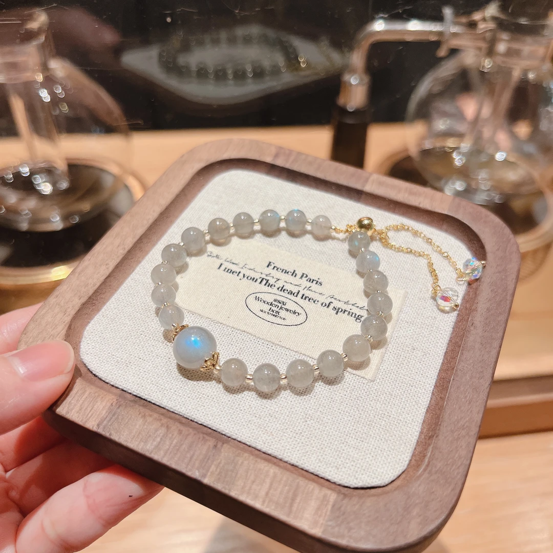 X024天然灰月光石手串送闺蜜ins生日礼物 多样性发一