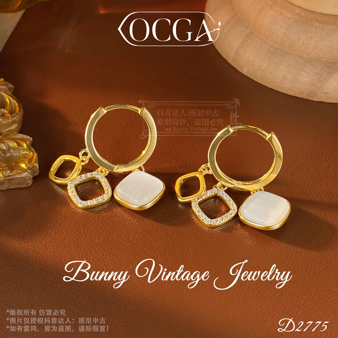 镀K金D2775法★【方形泡泡环】春OCGA 欧斯伽斯耳钉