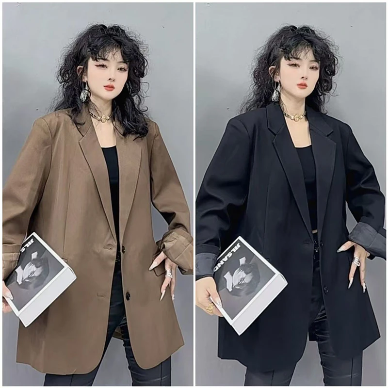 秋季高级感纯色西装外套女新款时尚宽松长袖百搭韩版外套-8033