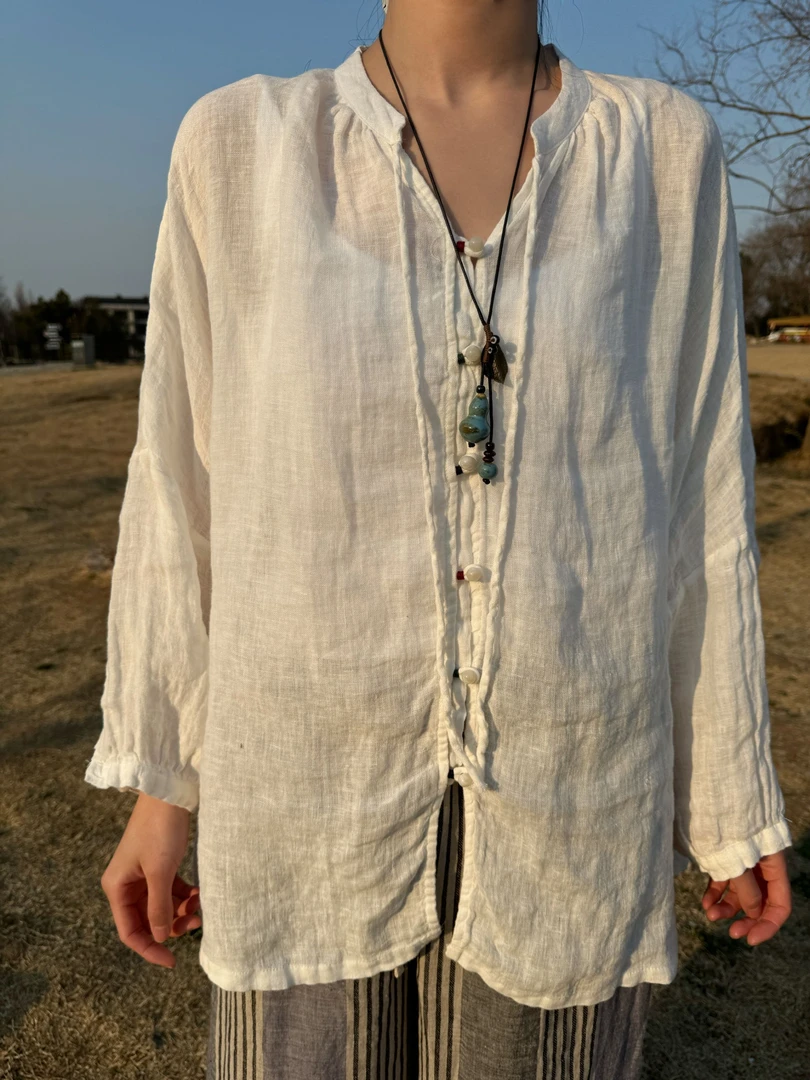 【有间新品】盘扣稀疏麻衬衫