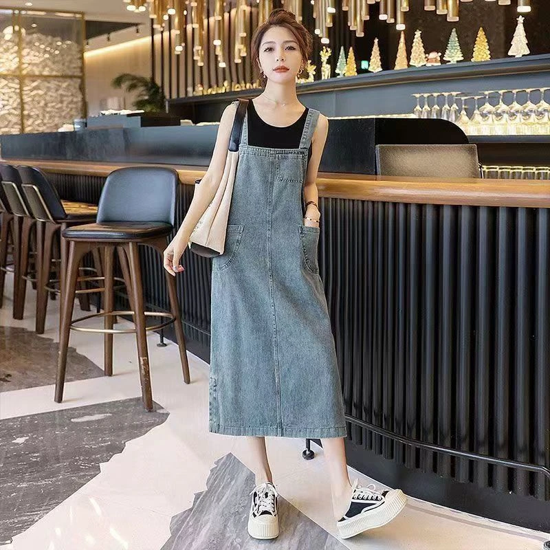 高档洋气牛仔背带裙女中长款2025夏季新款韩版遮肉显瘦连衣裙子潮