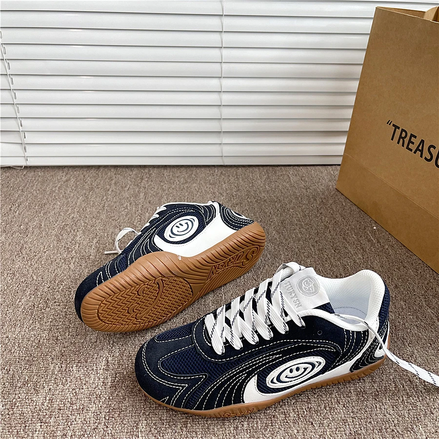 深蓝情侣赛车鞋平底德训鞋女潮2025新款秋季网面透气运动休闲鞋男