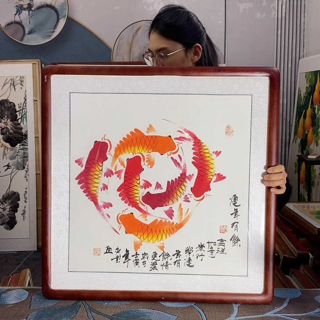 国画62✖️62厘米带框包邮国画作品