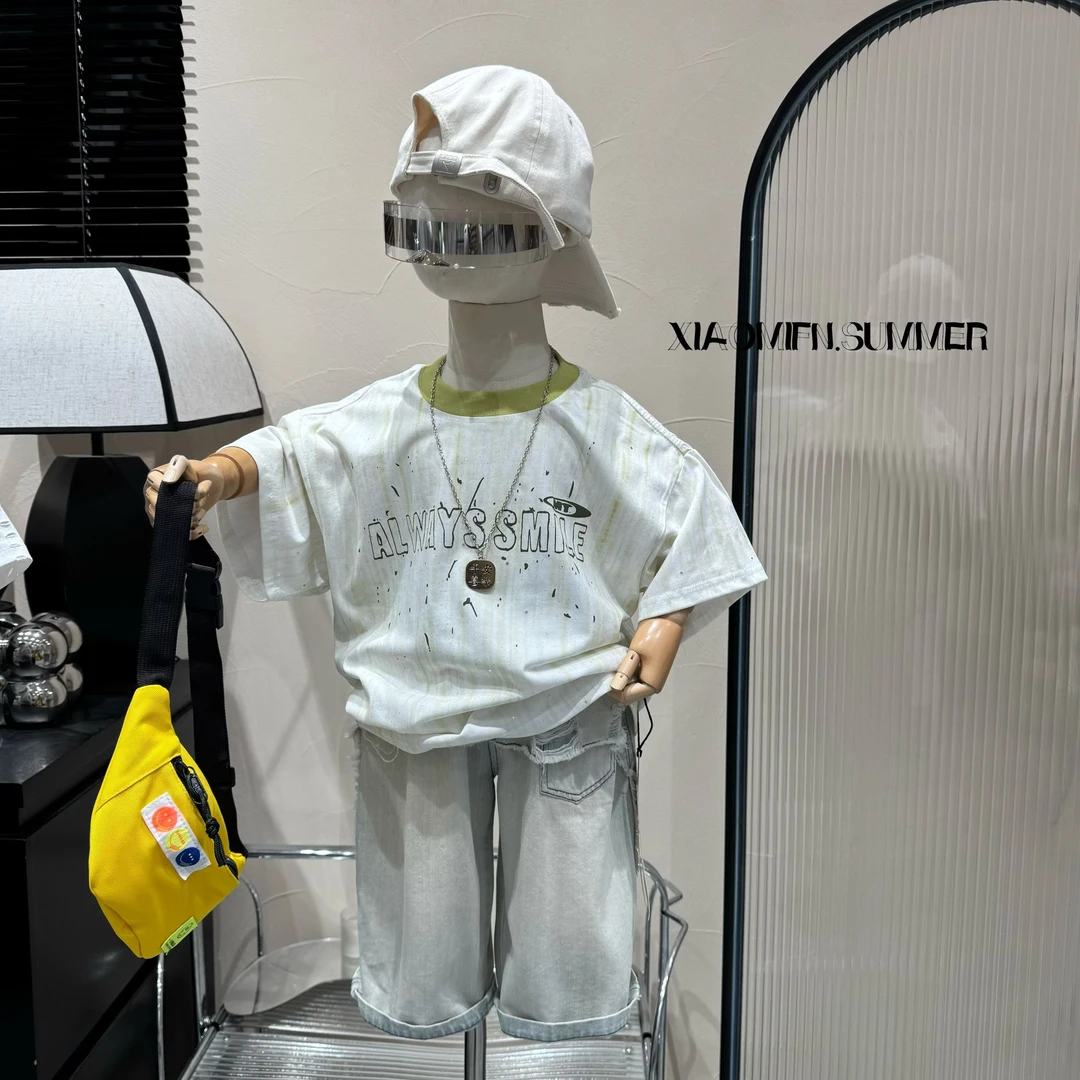 现货〃2025夏季新款韩版T恤潮酷男儿童时尚洋气短袖童装痞帅258870