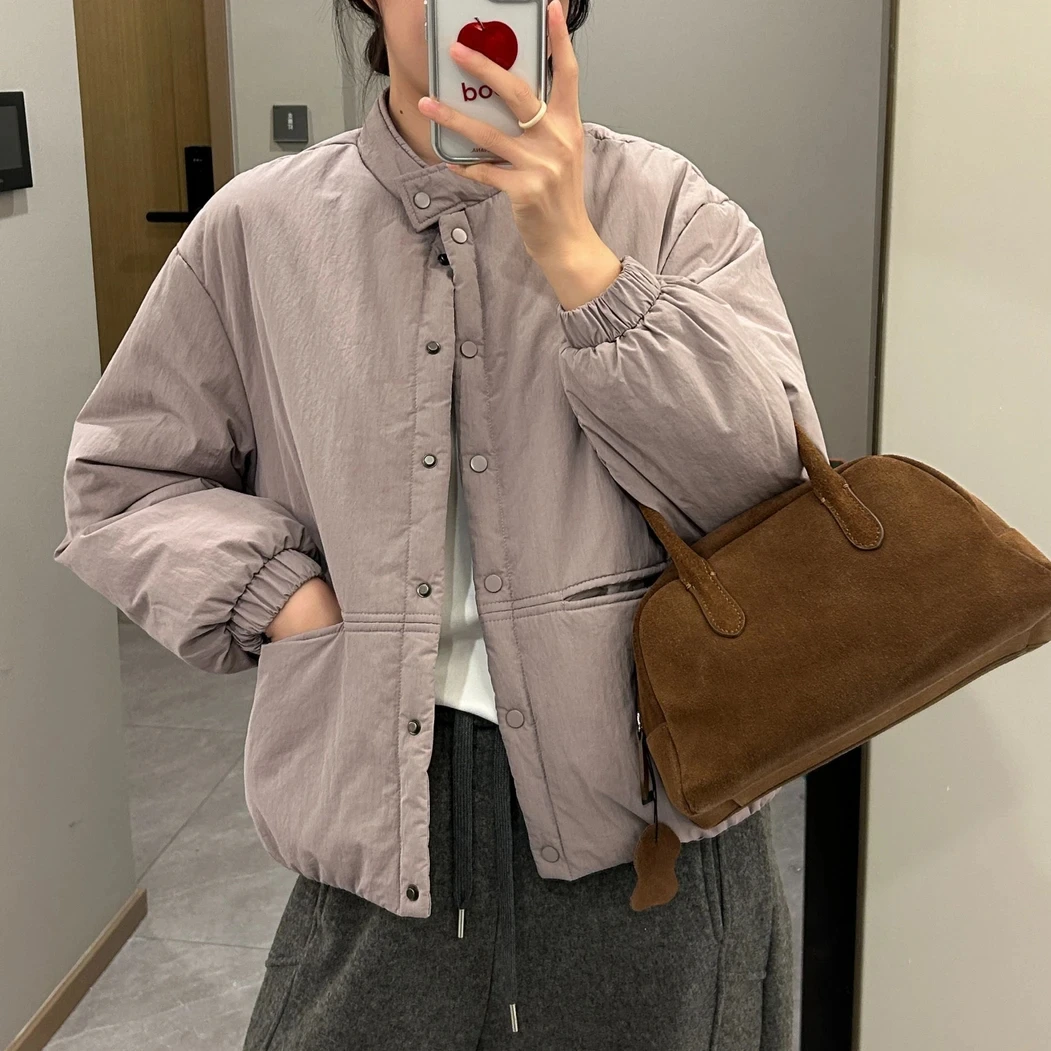 冬季独特超好看立领棉服外套女洋气轻薄棉衣宽松休闲夹棉小棉袄