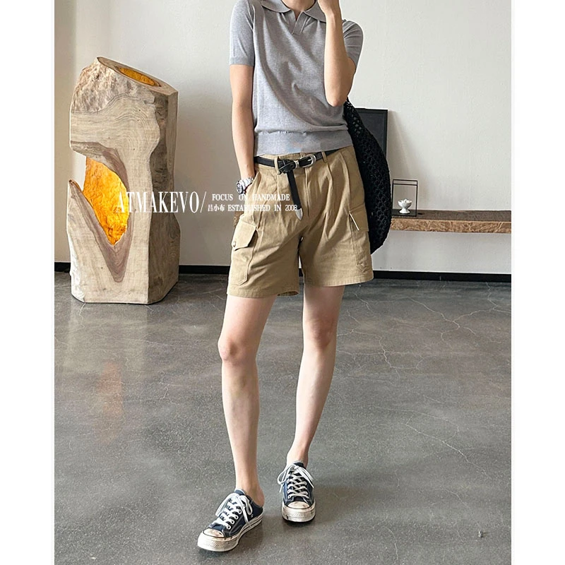 吕小布 | 精品100%棉 时尚复古卡其色工装短裤女夏0527