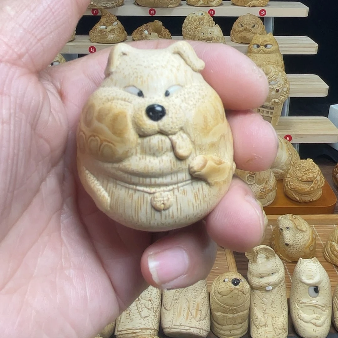 ～***竹竹根雕小狗手把件