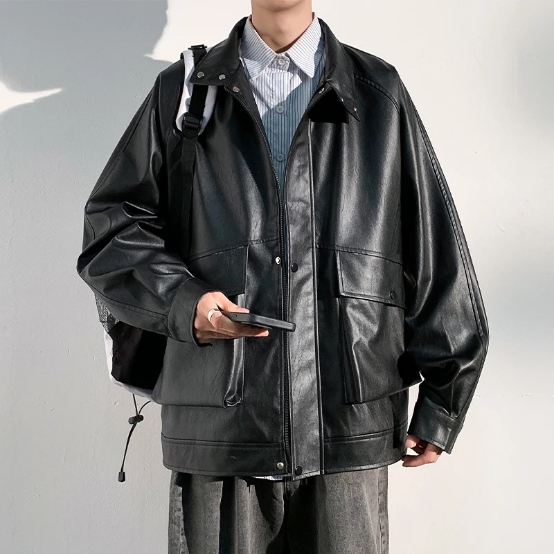 复古港风宽松美拉德皮衣春秋时尚百搭休闲韩版ins帅气