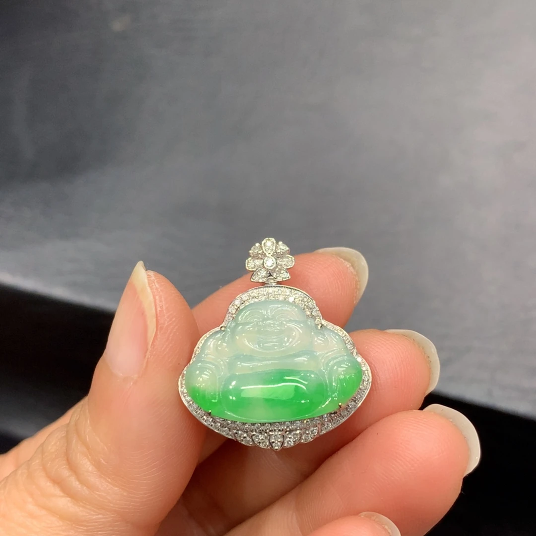 翡翠18K金镶嵌吊坠(不含链)
