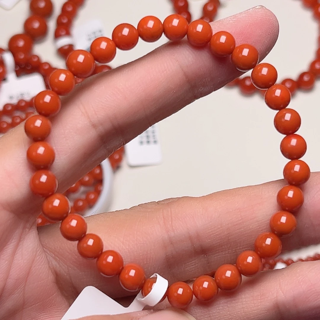 手串未镶嵌南红玛瑙纯纯满色满肉柿子红6mm