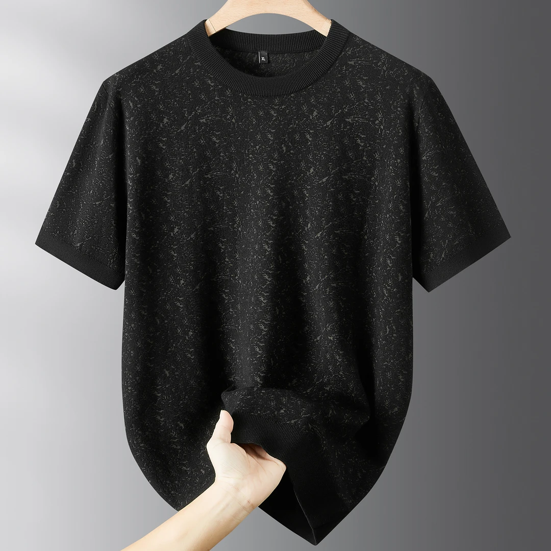 碎花针织短袖毛衣男加肥加大码胖子宽松百搭休闲半袖毛线打底衫