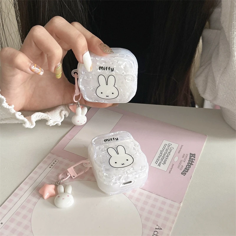 ins风贝壳纹线条兔子头像适用Airpods4/pro3耳机保护壳套二三代新