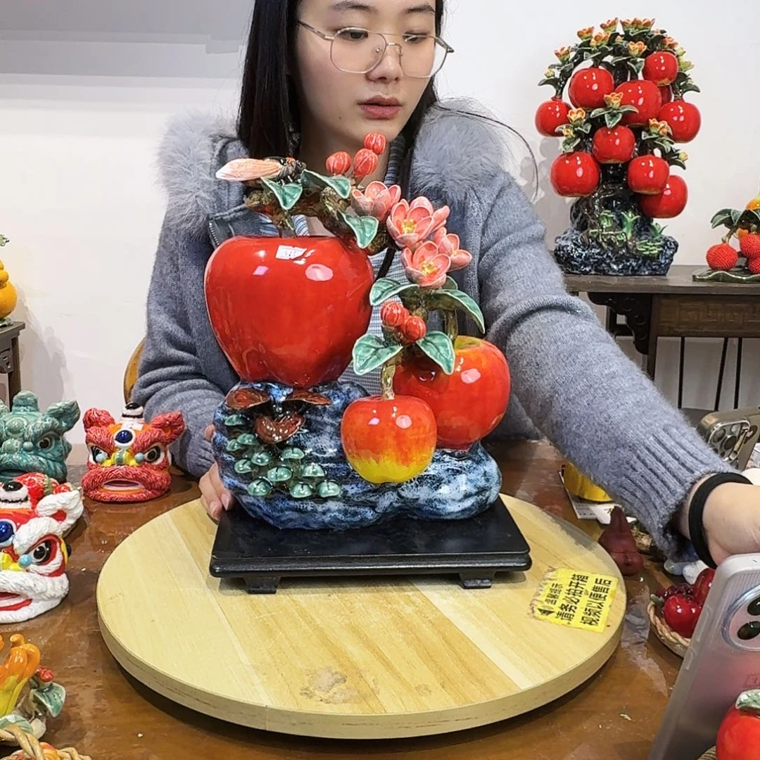 陶瓷三苹果摆件浮力