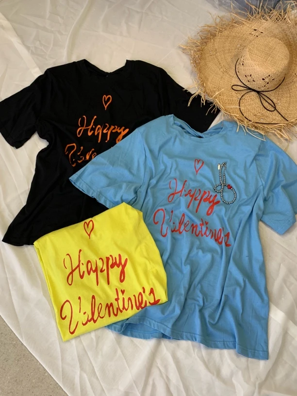 短袖字母常规款学院风圆领T恤宽松复古轻熟风潮牌