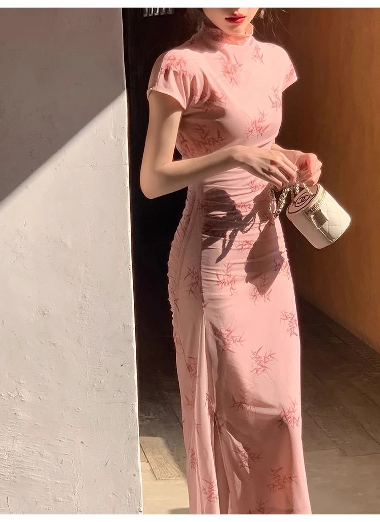 新中式改良印花旗袍裙轻国风设计感甜美时尚吊带连衣裙套装女夏