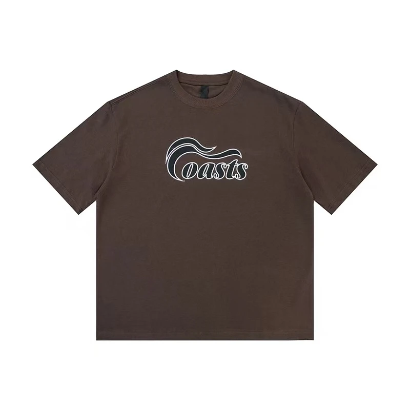 美式高街潮牌320g重磅纯棉圆领短袖T恤宽松字母刺绣情侣半袖-1130