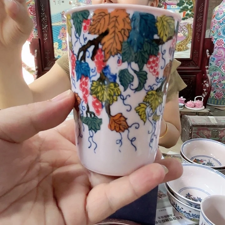 摆件景德镇高温陶瓷可乐杯红希希