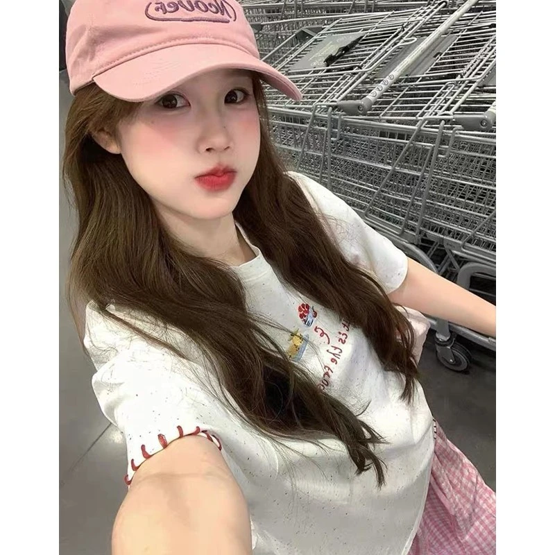 彩点设计感短袖t恤女夏季2025年爆款宽松慵懒风刺绣百搭半袖上衣