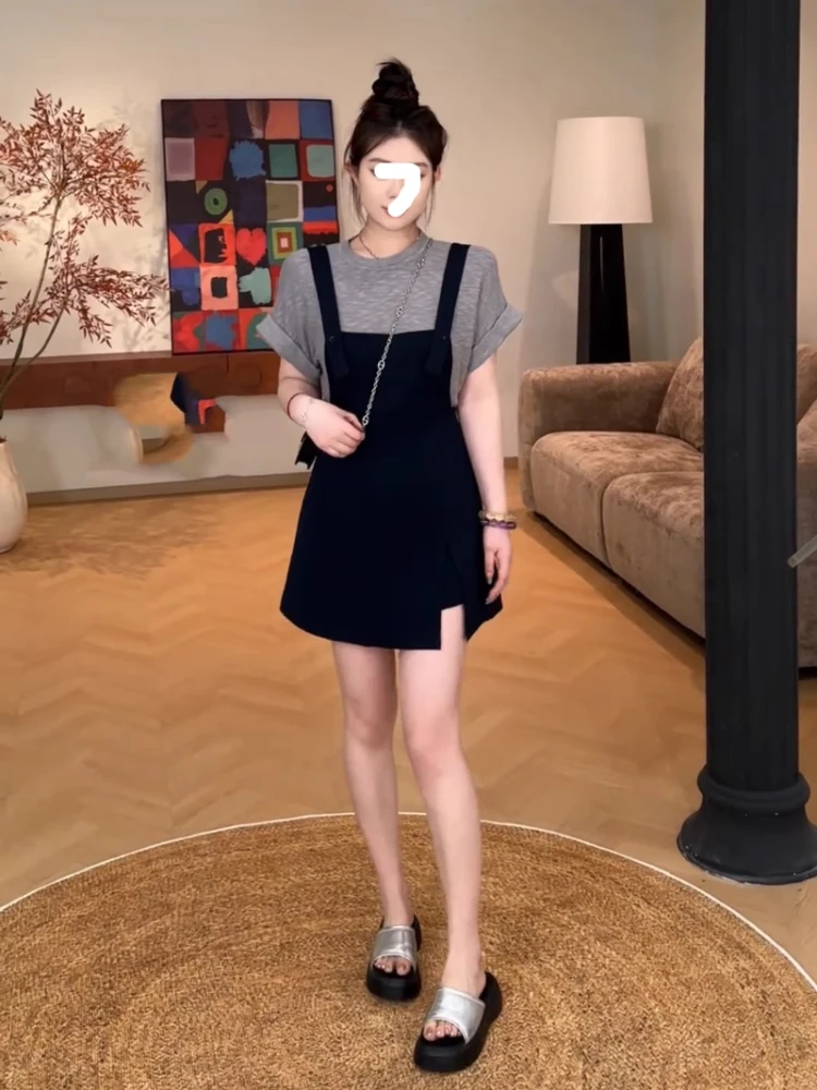 大码女装夏季新款时尚洋气减龄高腰背带裙宽松显瘦气质休闲连衣裙