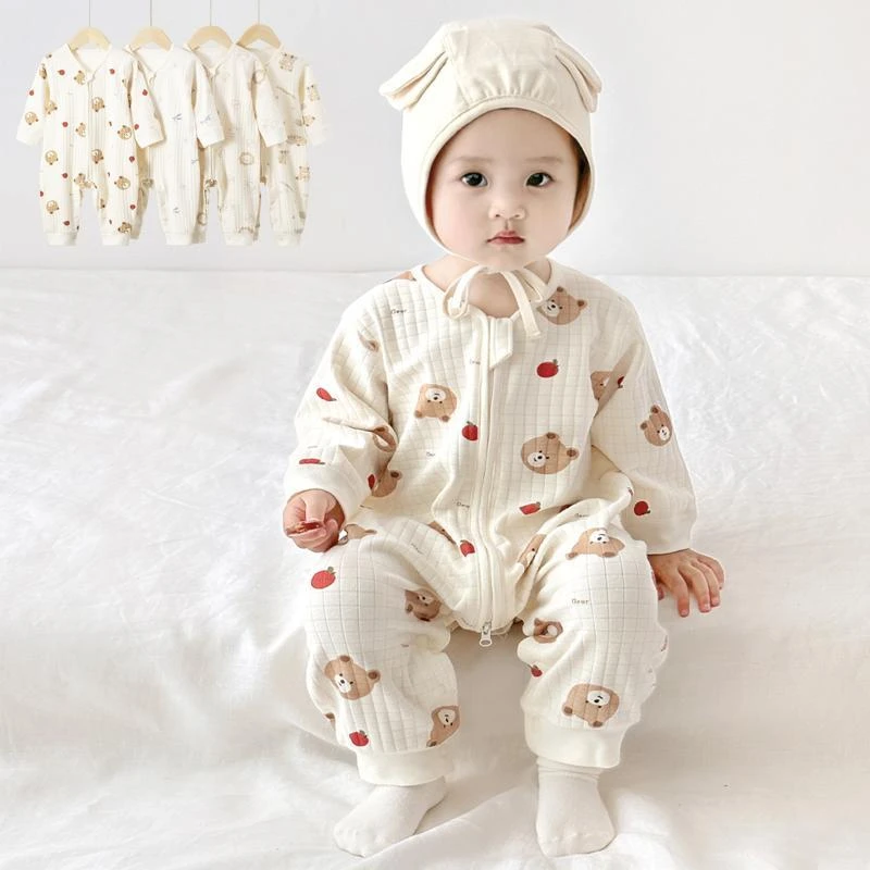 春秋婴儿连体衣宝宝分腿长袖睡袋棉质家居无骨哈衣防踢被儿童睡衣