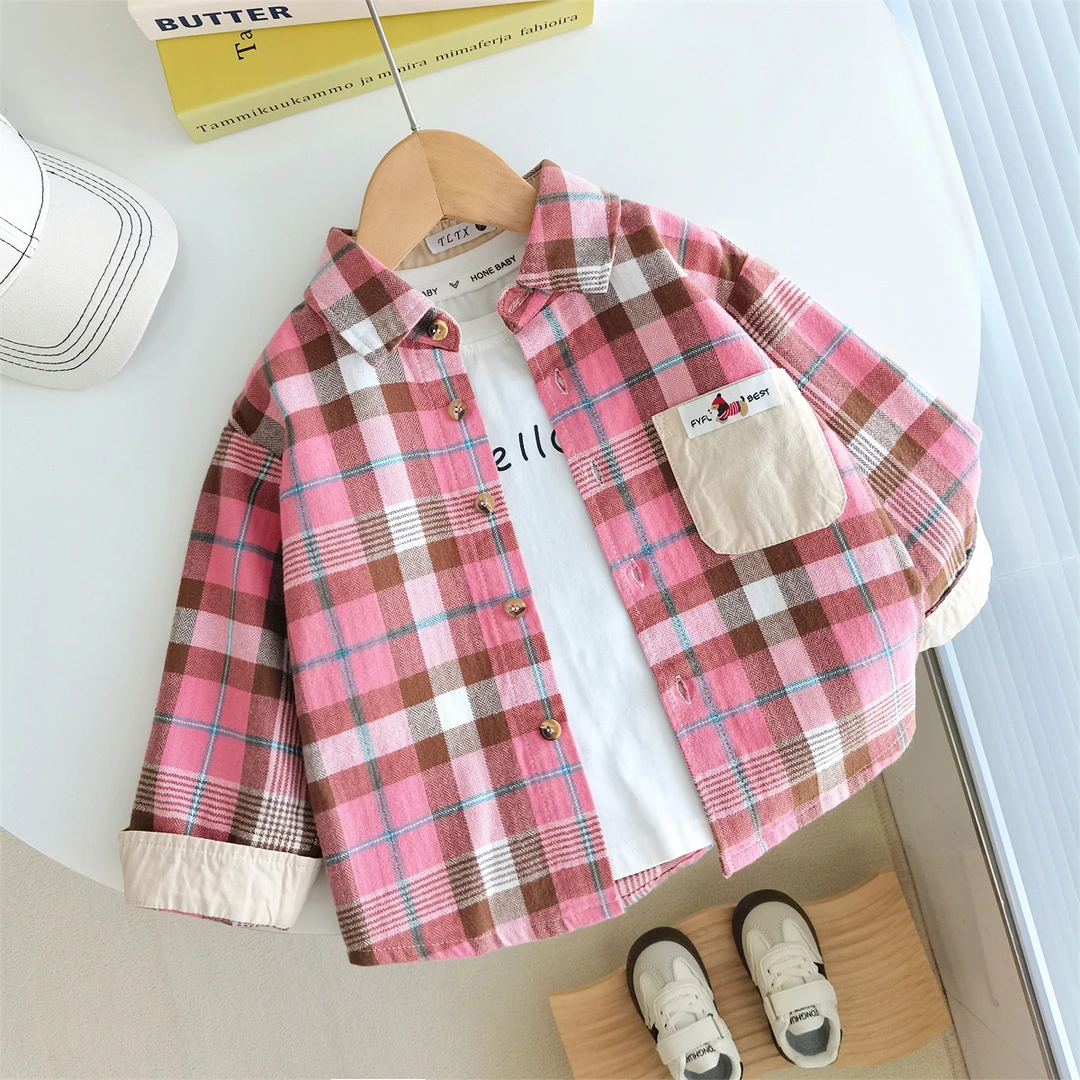 【秋季磨毛】2025秋装新品男童长袖衬衫儿童装衬衣格子宝宝上衣外套