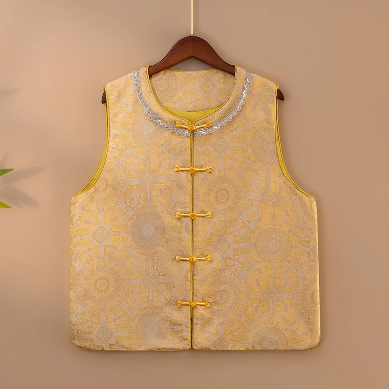 【柠月】2025新款春季马甲新中式宽松显瘦复古圆领提花上衣马夹女款