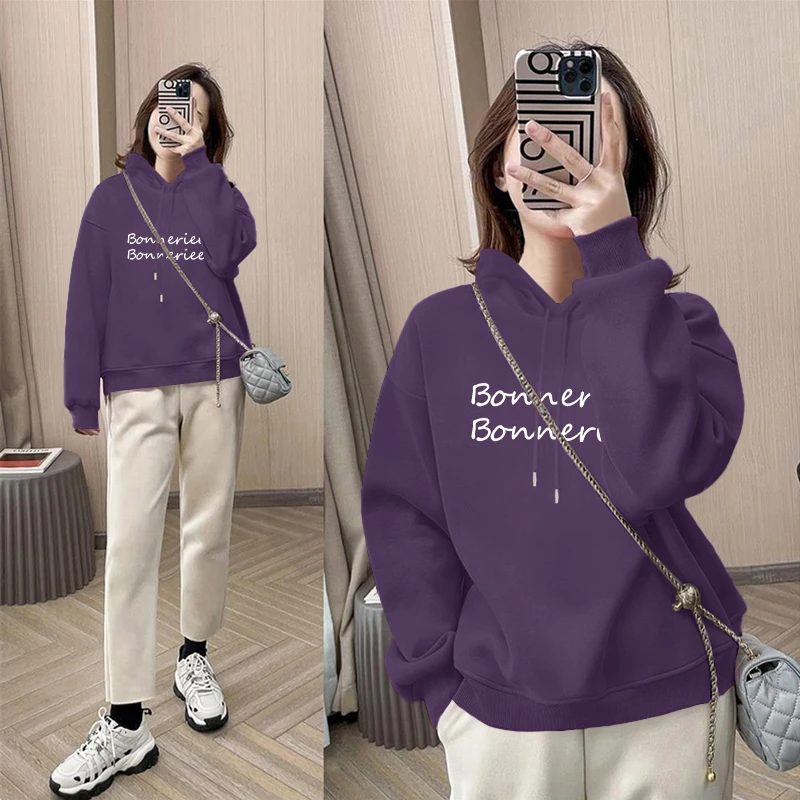 2025年秋冬季新款美式连帽卫衣女爆款加绒加厚小个子上衣薄款外套