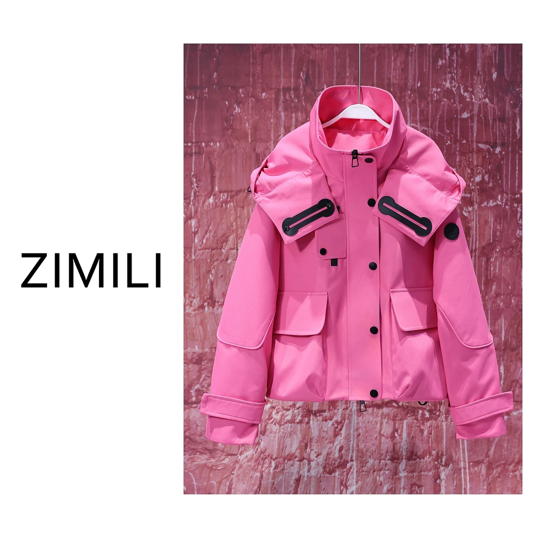 【LIANG哥女装】2025欧货玫粉色工装风扩版时尚感连帽外套6063