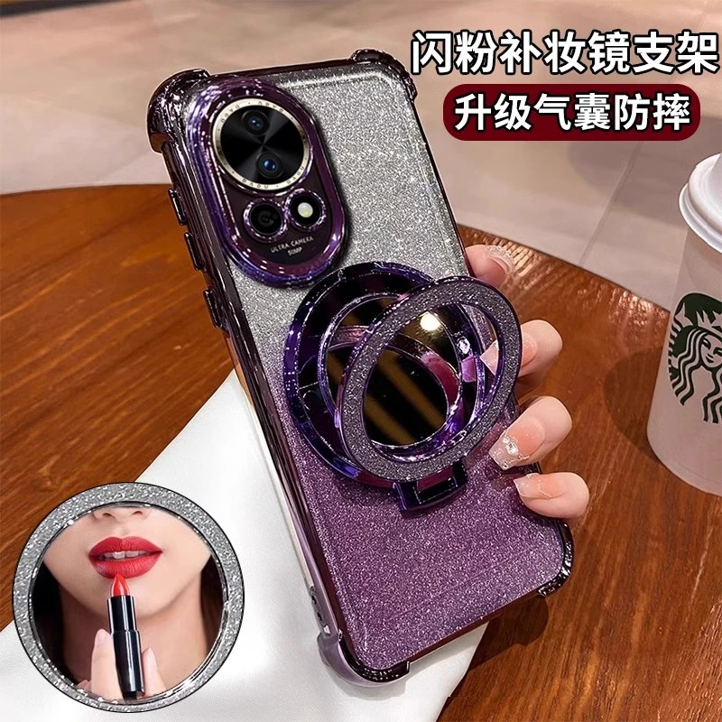 闪粉补妆镜支架适用华为nova13手机壳电镀透明防摔网红女款高级感