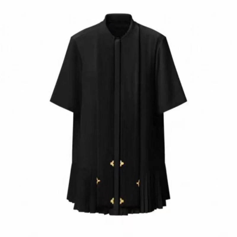 轻奢高级黑色四叶草夏季新款垂饰衣领女装连衣裙