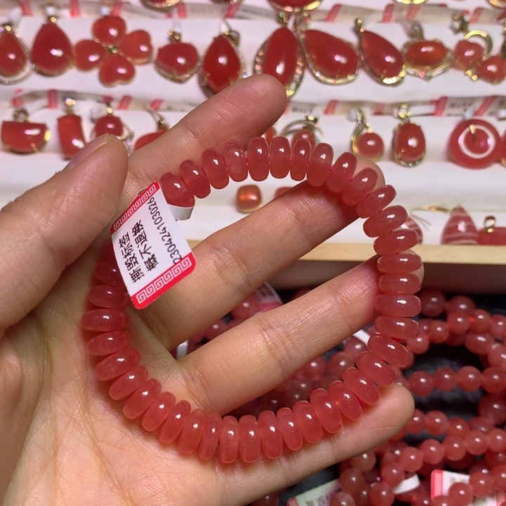 菱锰矿(红纹石)未镶嵌手绳9mm算盘珠