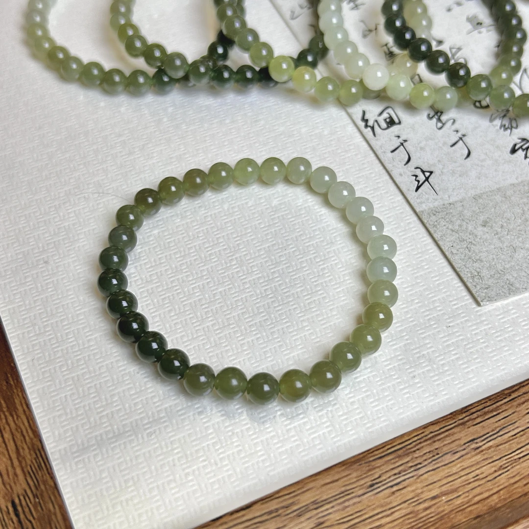 《天然和田玉》冰晴水渐变色手串0.6mm气质单圈和田玉手链