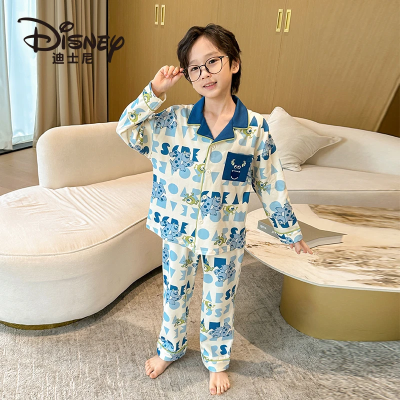 Disney/迪士尼男童睡衣春秋季纯棉正品长袖套装儿童家居服4087