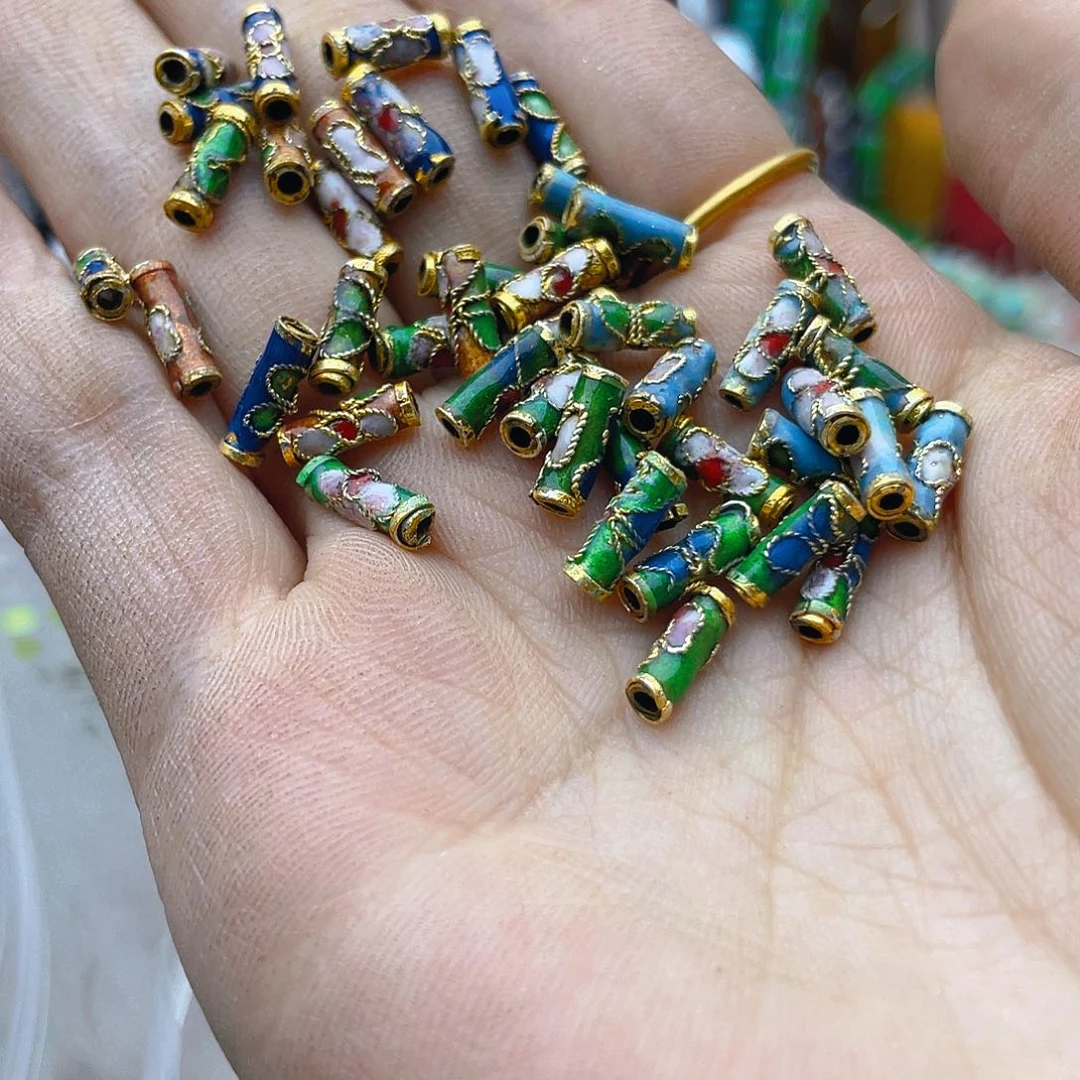玛瑙/玉髓珠宝半成品未镶嵌景泰蓝管珠30颗