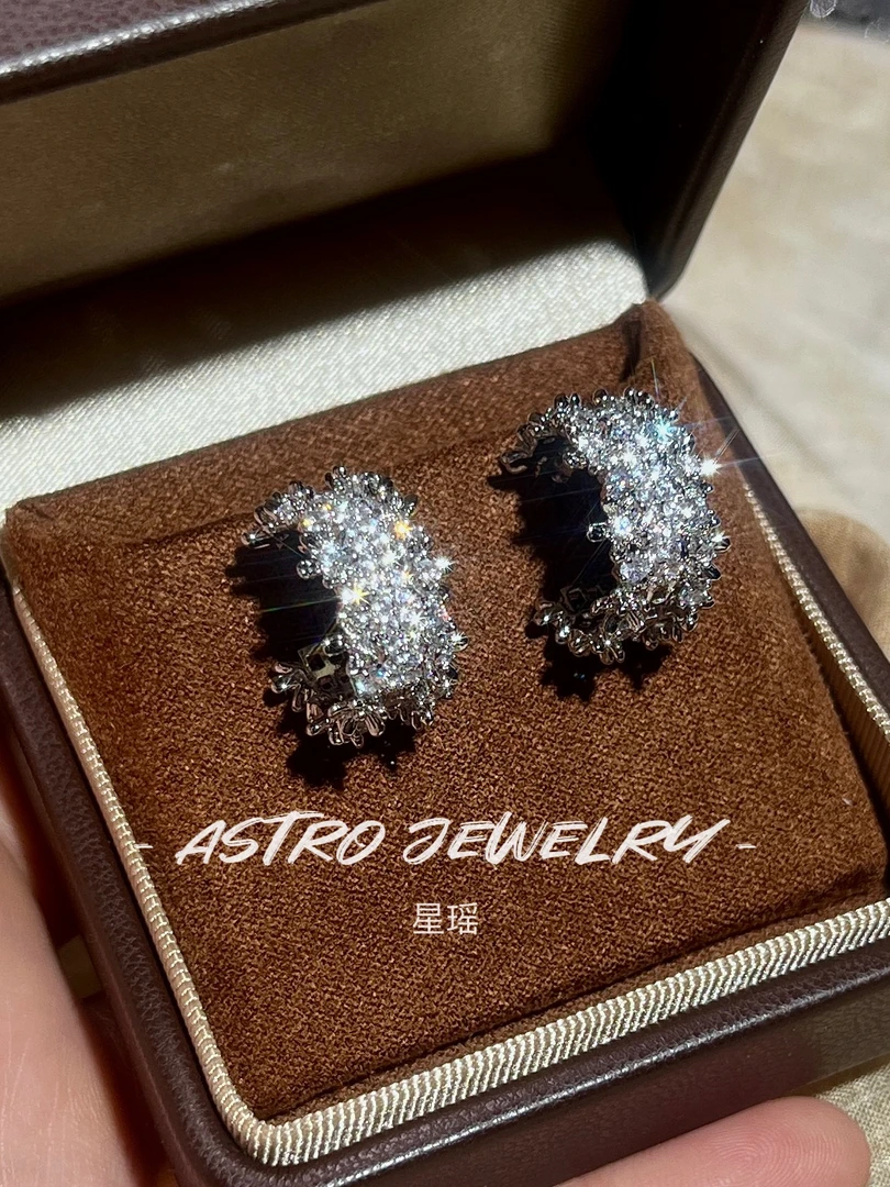 铜合金锆石耳饰 满天星高级感C圈耳环 轻奢满钻耳圈小众耳环C圈