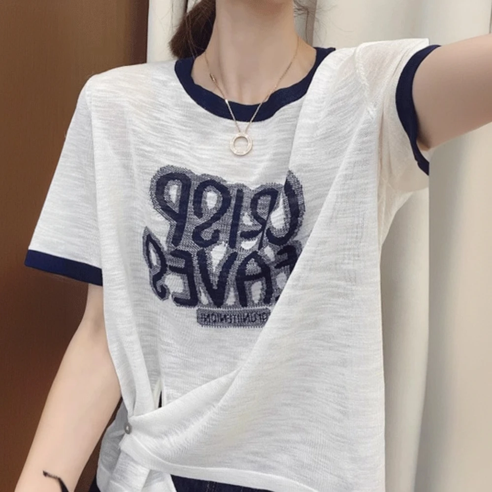 竹节麻冰丝短袖T恤女2025夏季新款大码胖mm收腰遮肚设计感上衣女