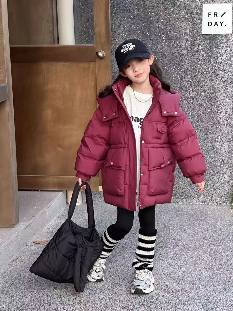 时尚女冬装女童连帽韩版中长款服加厚保暖冬季外套