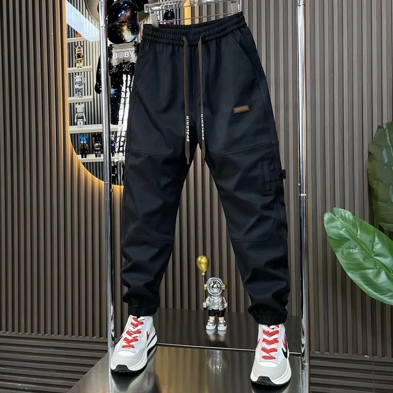 2025年新款男士裤子青年松紧秋冬季裤子休闲裤宽松男腰抽绳工装裤