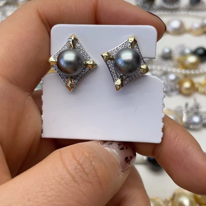 海水珍珠耳饰银S925镶嵌