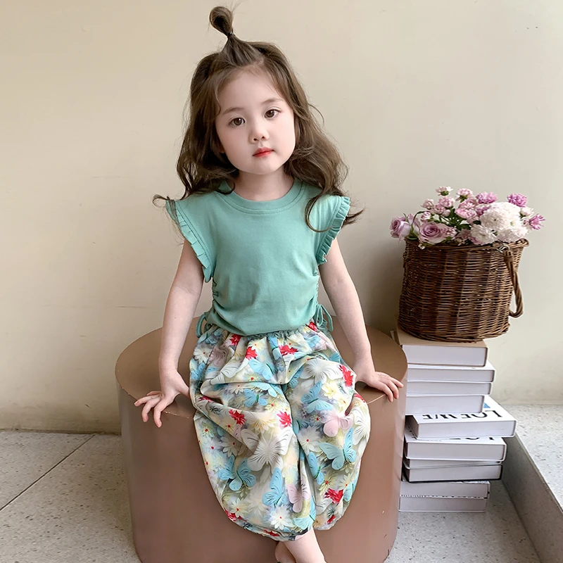 女童套装夏季儿童甜美T恤防蚊裤夏装2025新款女孩洋气无袖两件套