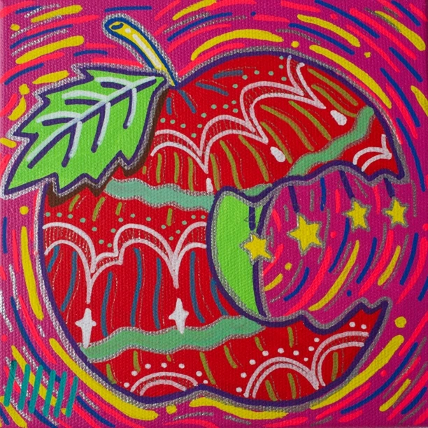 《苹果》20x20厘米 限量1件100%手绘画布艺术原作王甜心监制