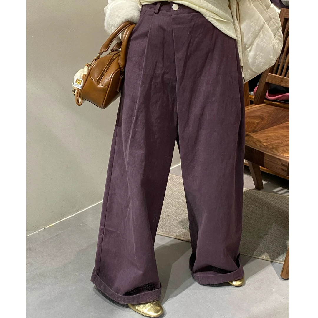 B99096直筒裤休闲裤高腰阔腿裤春季拖地无弹力百搭