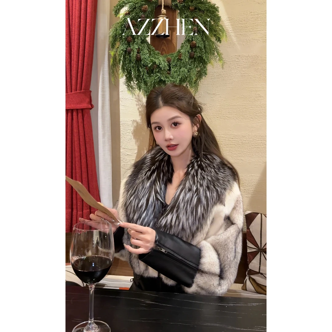AZZHEN【狐系千金】北欧进口水貂狐狸毛拼绵羊毛高奢外套轻奢冬季