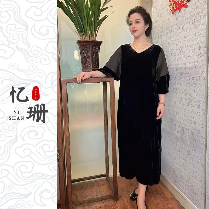 2025年新中式国风女装高端轻奢名媛气质复古盘扣旗袍式连衣裙005