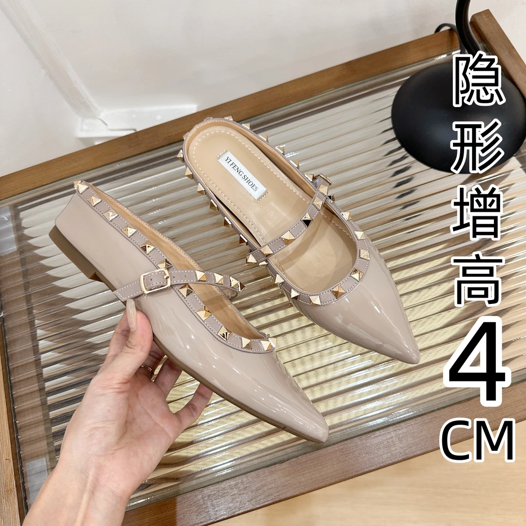 法式铆钉内增高女拖鞋欧美时尚一字带气质平底半拖夏季外穿凉拖鞋