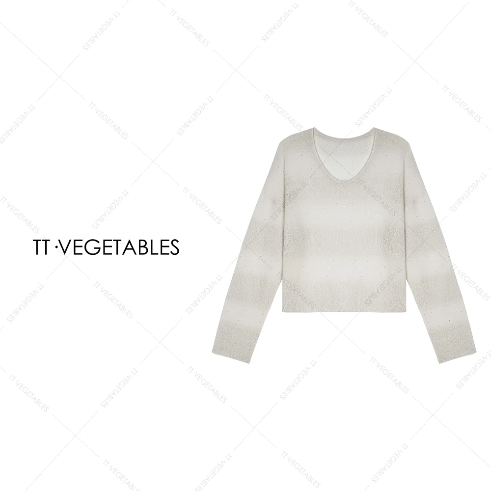 TT・VEGETABLES望舒  【序白】减龄粗条纹针织衫氛围感上衣 511726