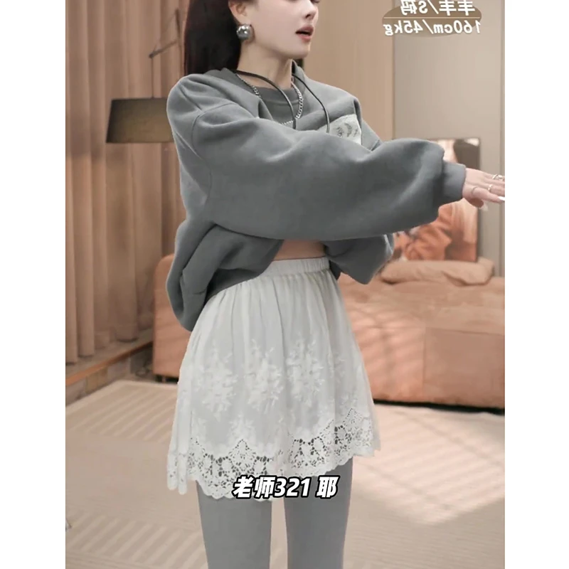 大码胖mm显瘦防走光叠穿中短款打底裙百搭设计感蕾丝小屁帘女春秋