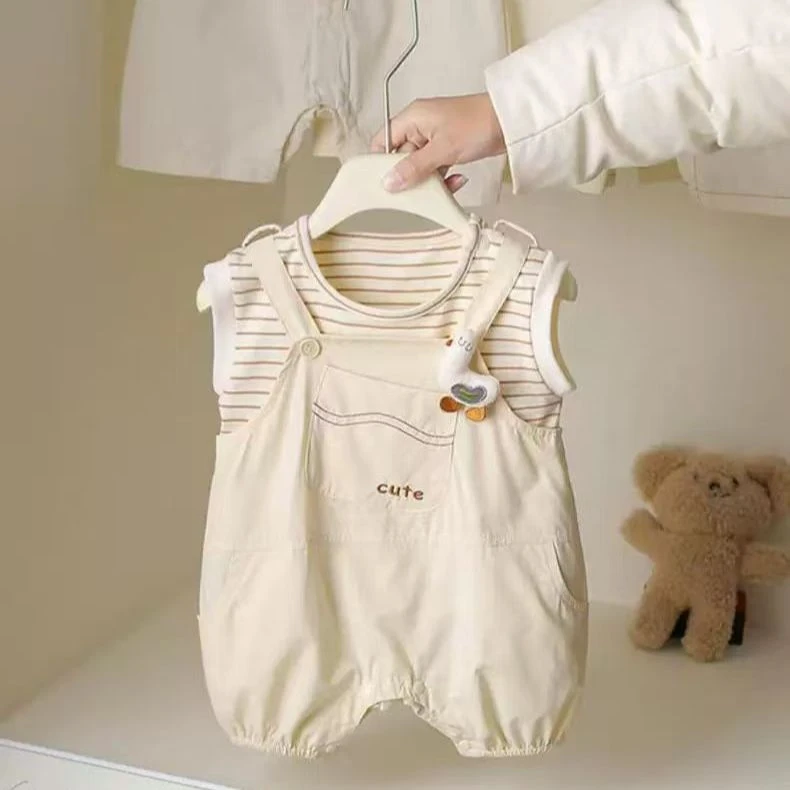 夏宝宝套装男女两件套可爱婴儿连体衣背带裤婴儿ins风衣服新中式