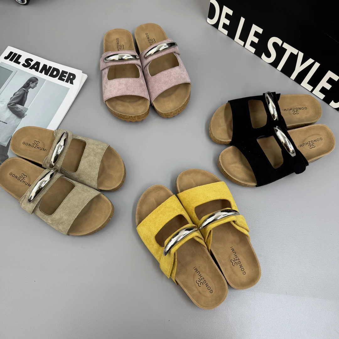 夏季新款金属装饰凉拖鞋女时尚软底3cm韩版ins舒适软底休闲一字拖