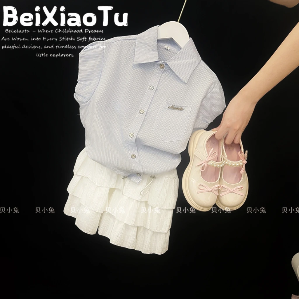 高级感女童夏装韩系穿搭套装学生2025超火女孩夏季儿童短裙韩版潮